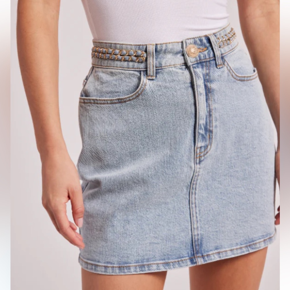 Generation Love Light Blue Denim Mini Skirt with Studded Waist